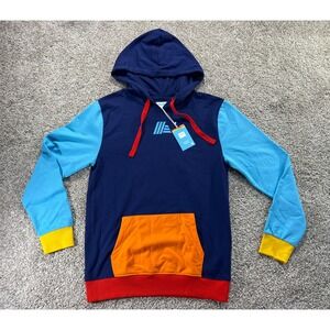 Aldi Gear Mens Colorblock Hoodie Navy Blue Orange Red Yellow Logo Small NEW